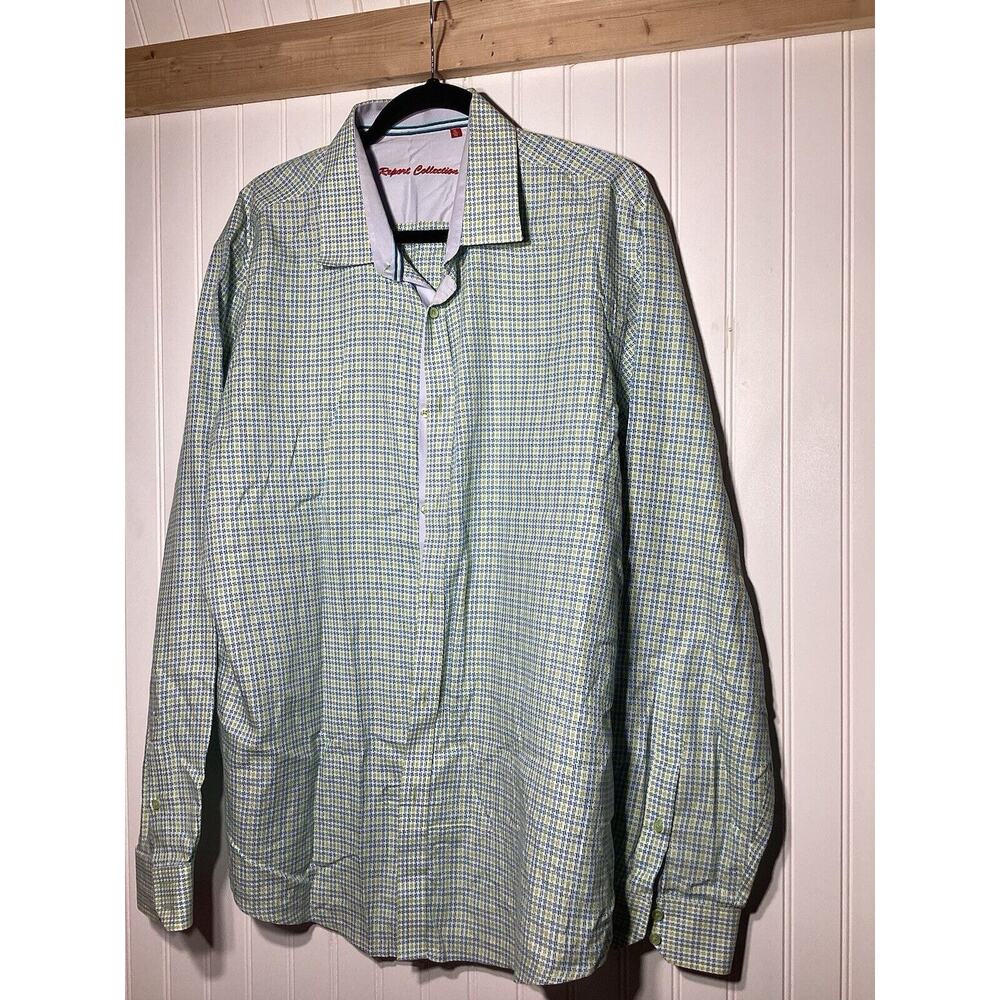 Report Collection Shirt Adult XLarge Green Blue‎ Long Sleeve Button Up